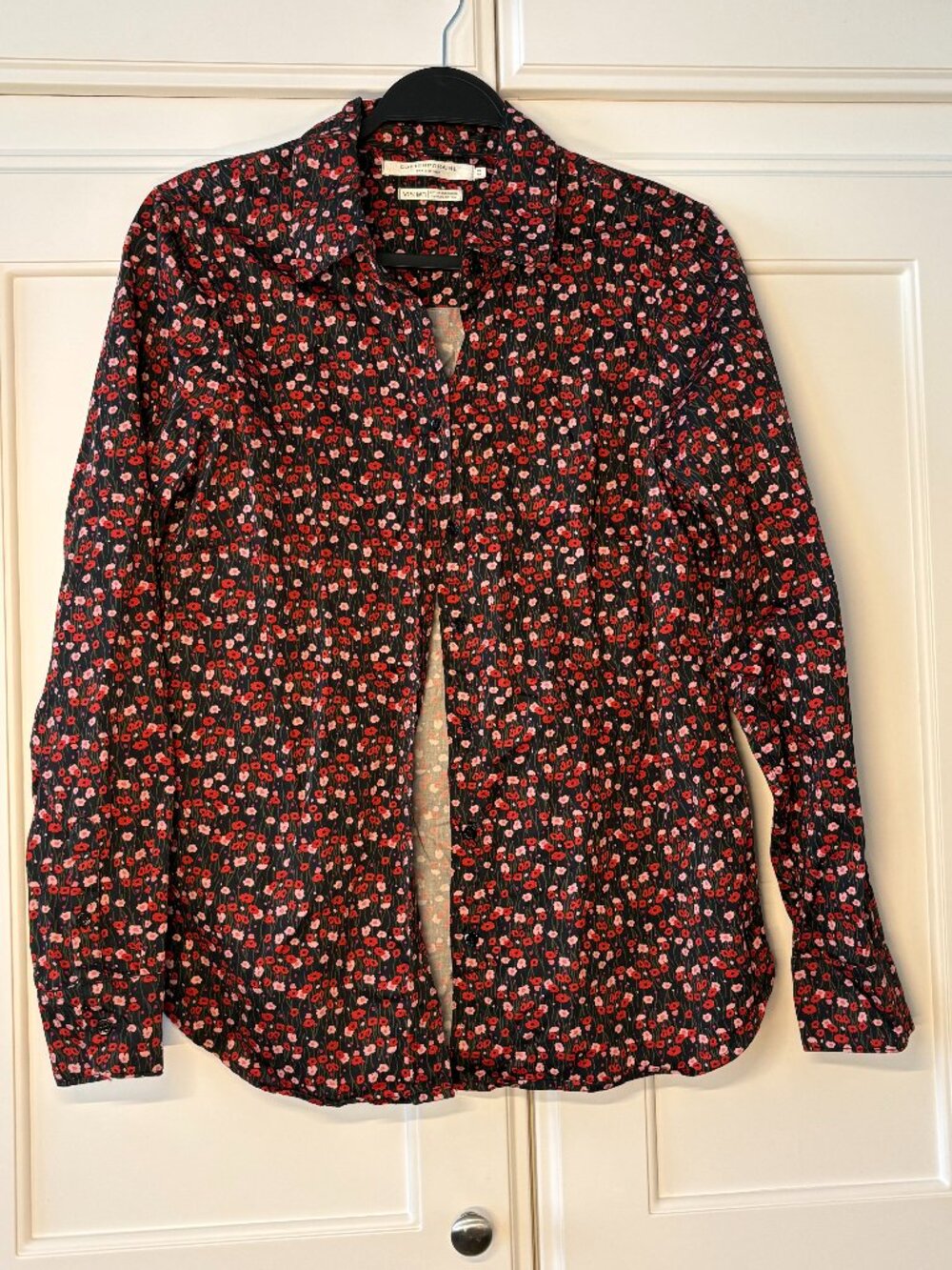 Black Red Floral Button Down